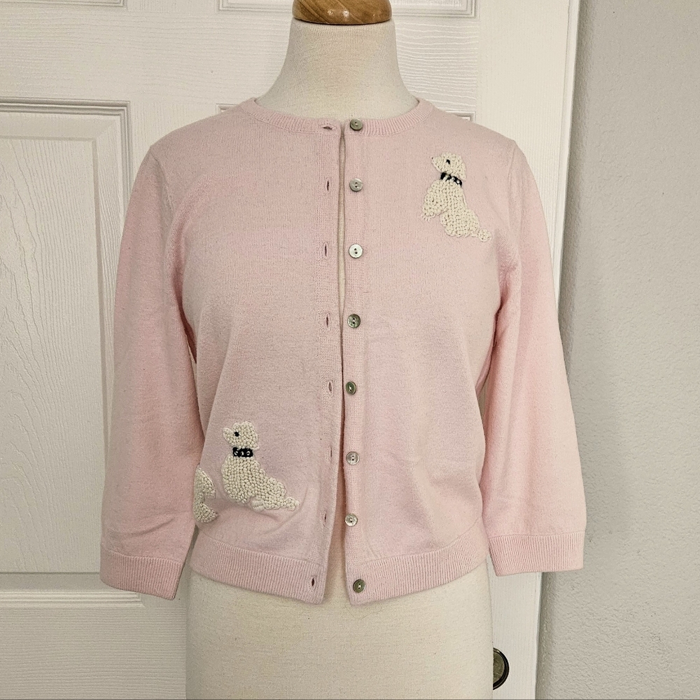 Rare Lucky Brand Light Pink Sweater with Poodle Embroidery